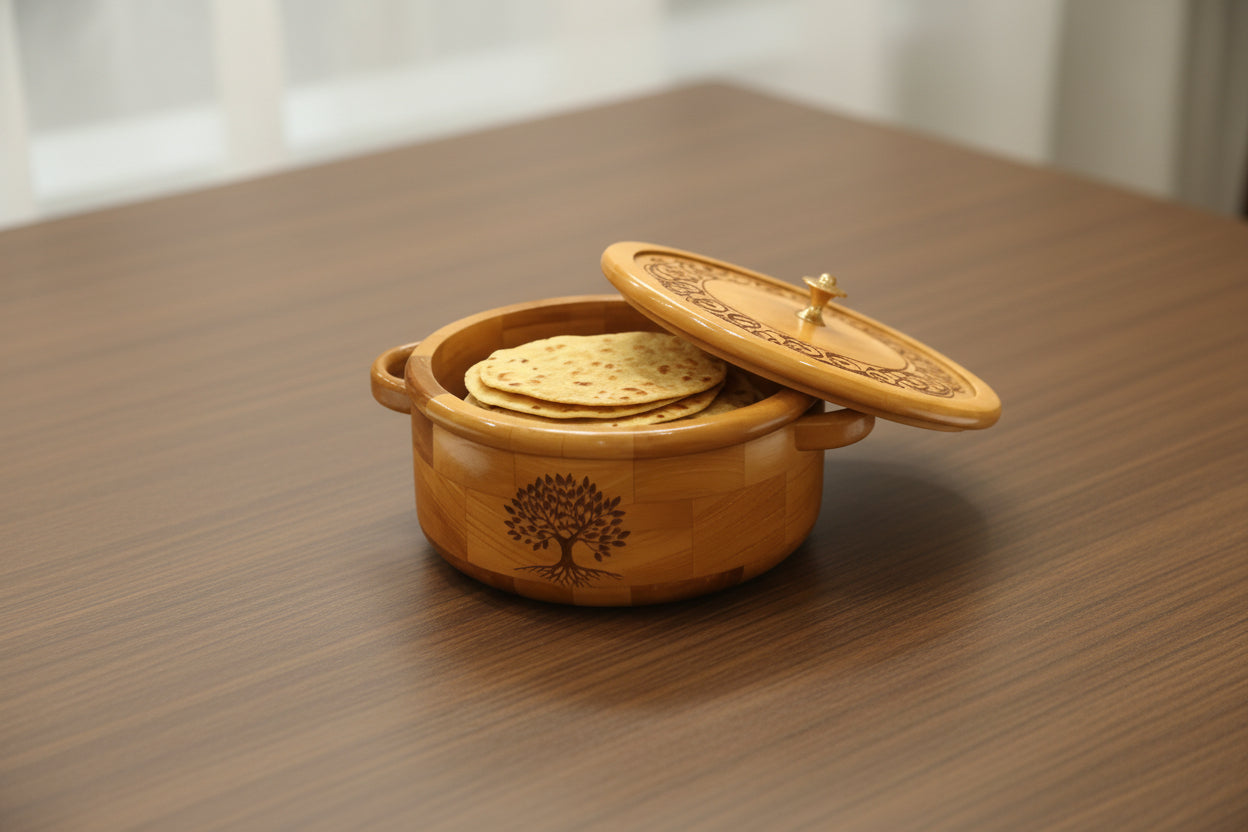 Teak Wood Chapati Box  Roti Box  Traditional Wooden Casserole