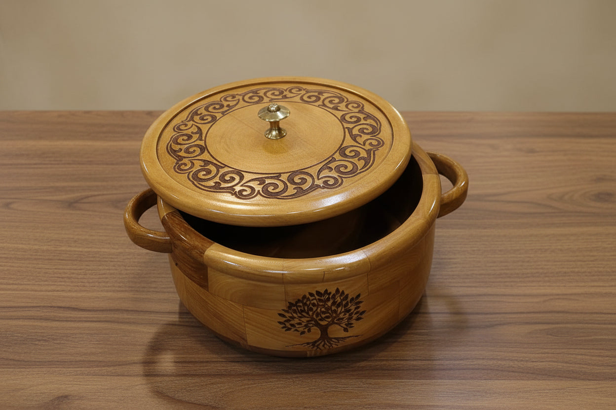 Teak Wood Chapati Box  Roti Box  Traditional Wooden Casserole
