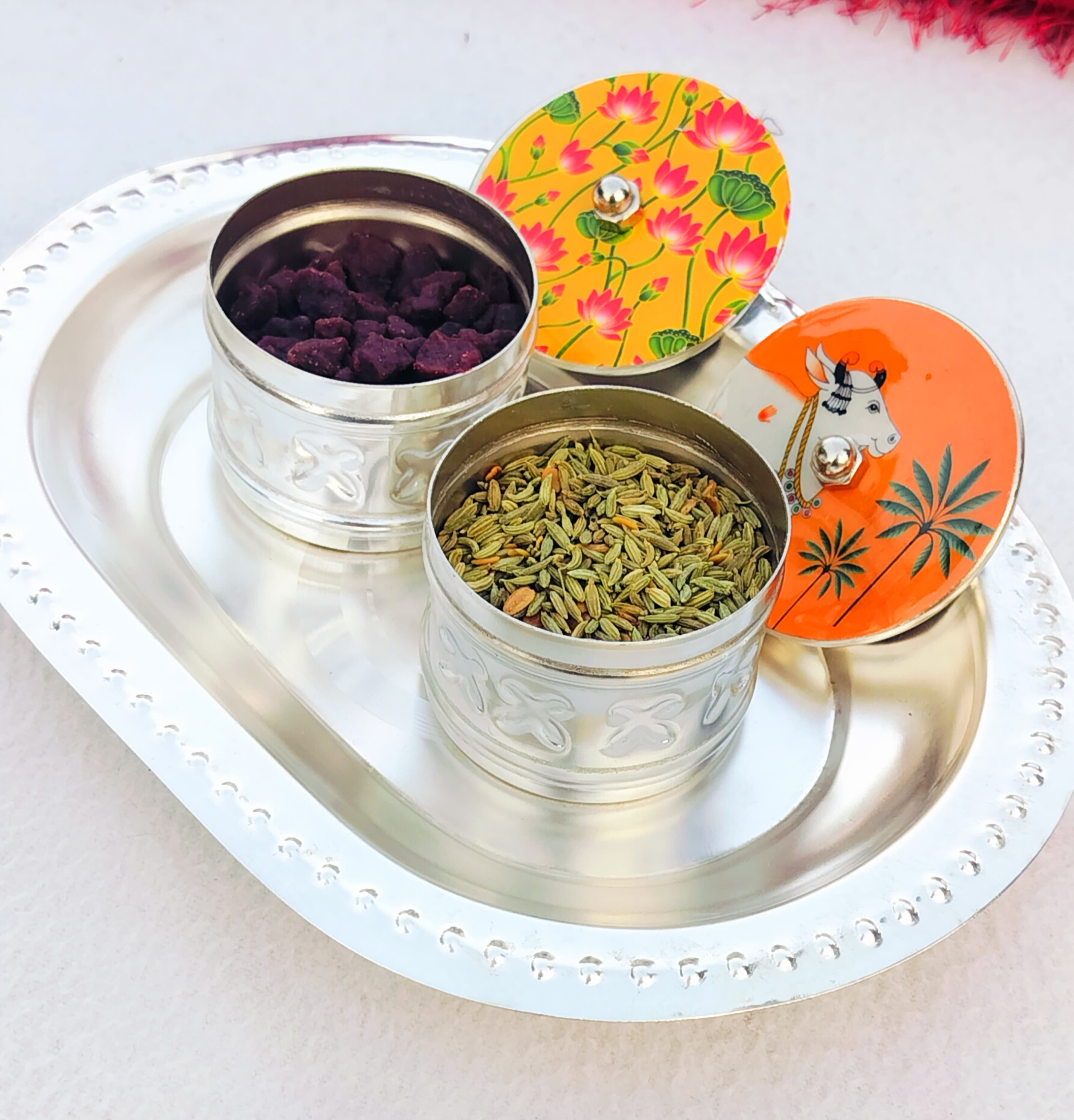 German silver Mukhwas/mouthfreshner Dibbi/kumkum box set