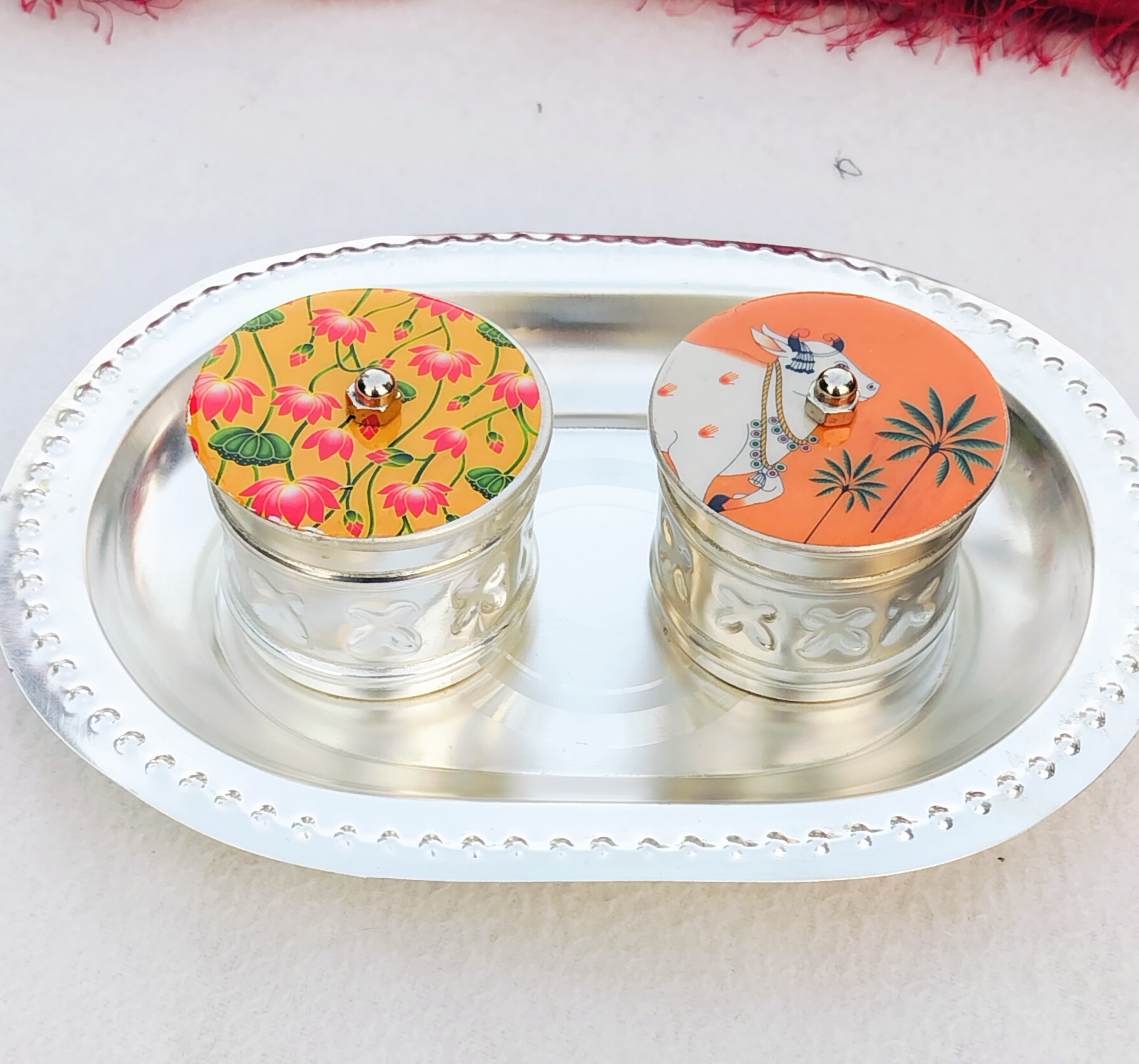 German silver Mukhwas/mouthfreshner Dibbi/kumkum box set