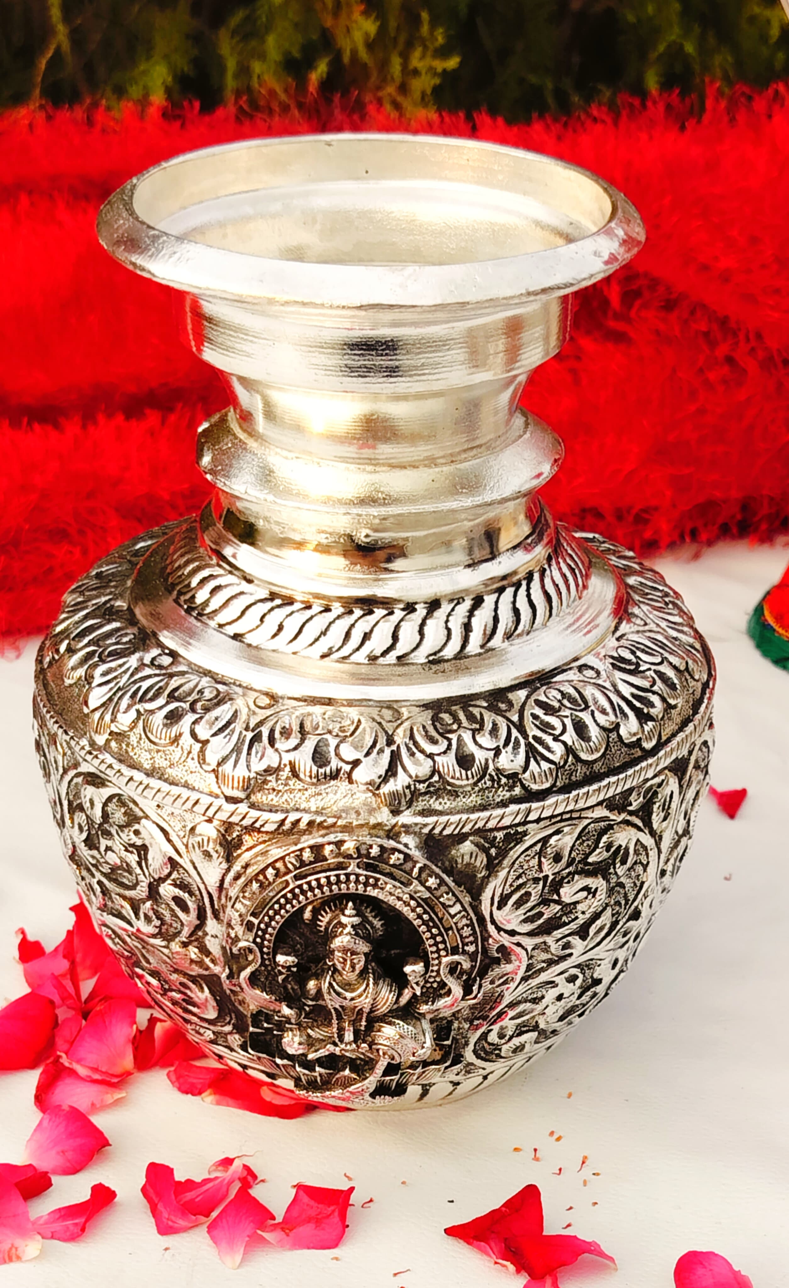 german silver lakshmi kalash big size for vara lakshmi/ housewarming/ diwali