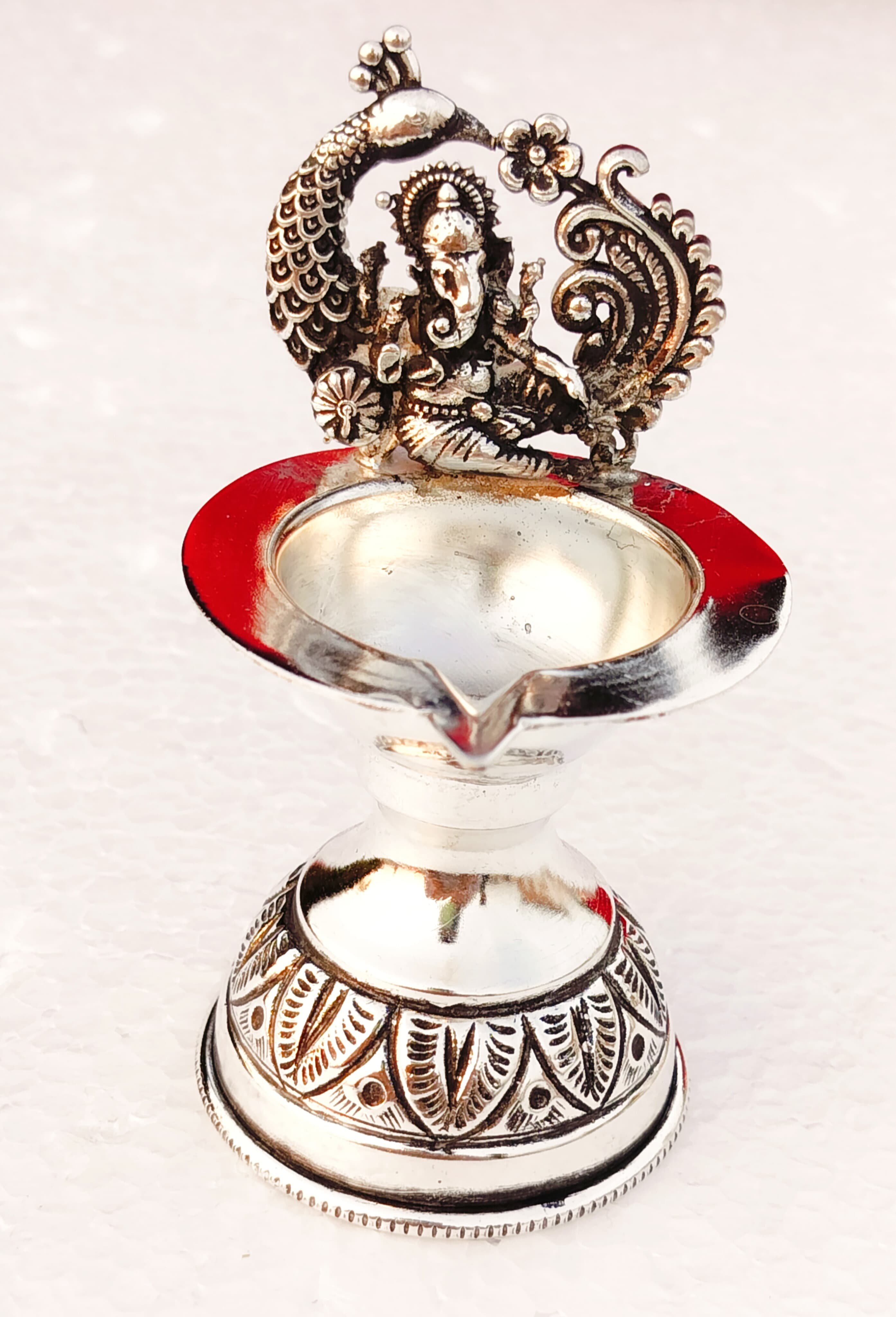 german silver  laxmi ganesh diya pair with pure silver antique finish for diwali/ housewarming