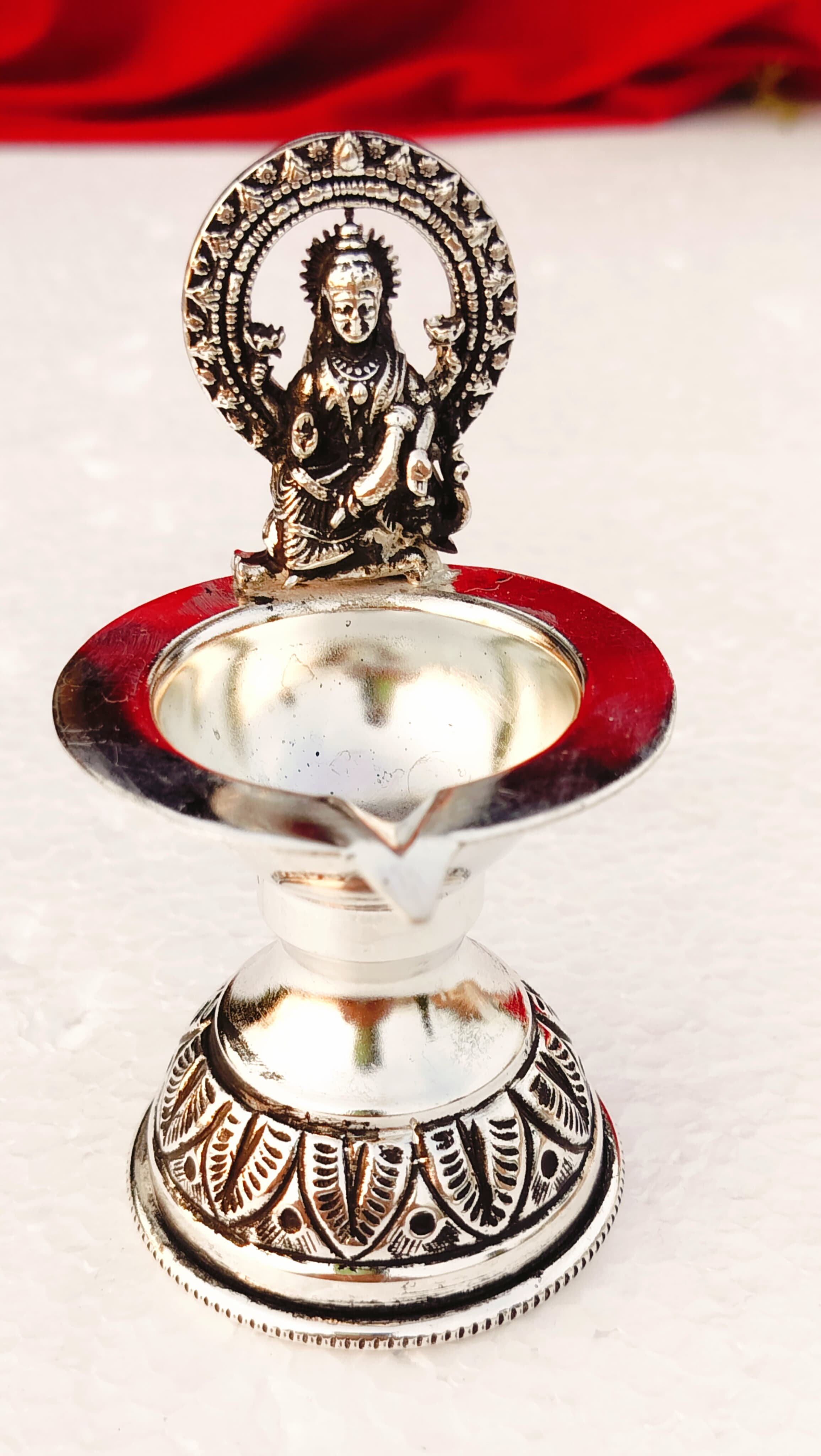 german silver  laxmi ganesh diya pair with pure silver antique finish for diwali/ housewarming