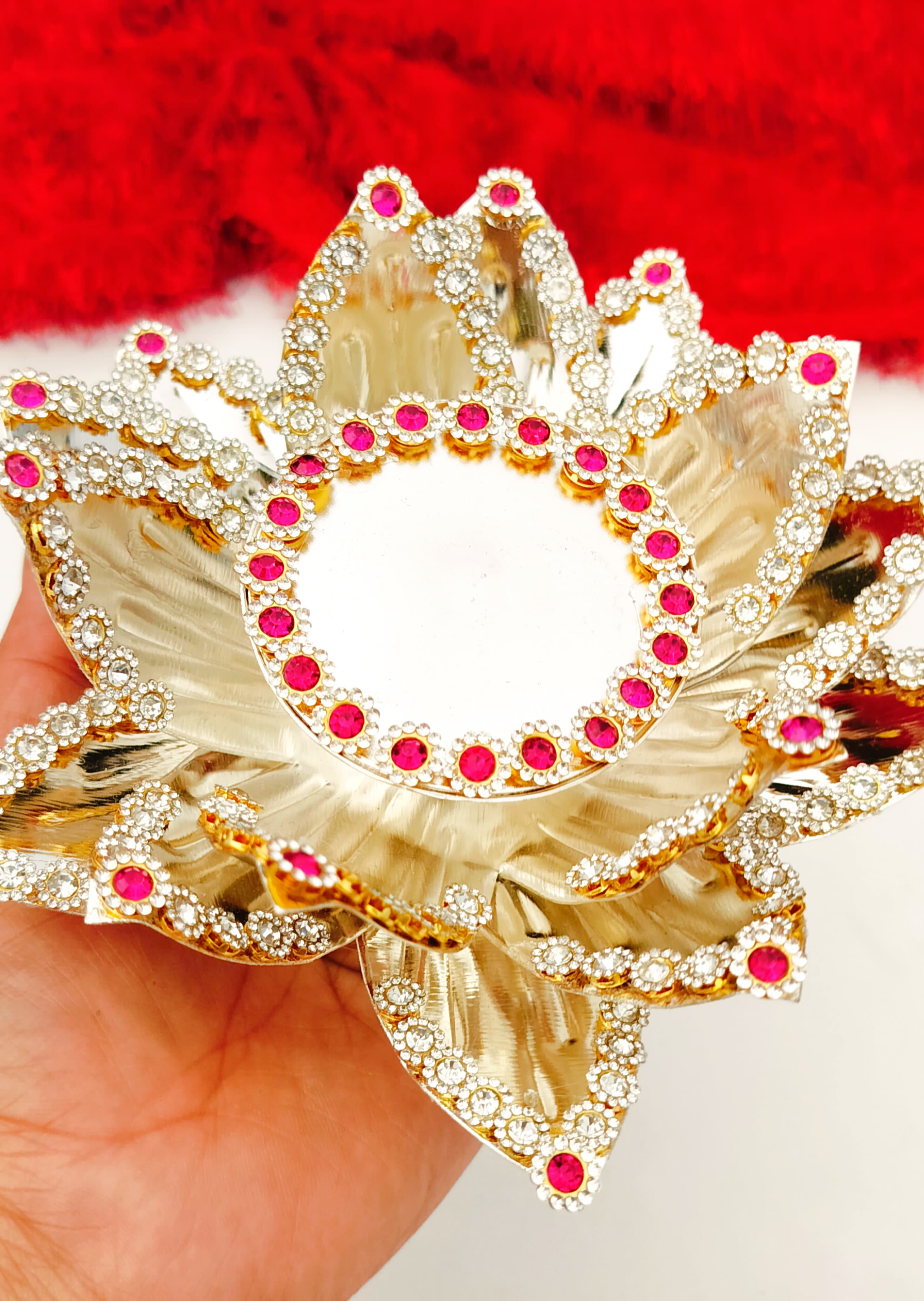 German silver lotus  singhasan for goddess Lakshmi with stone work and idol