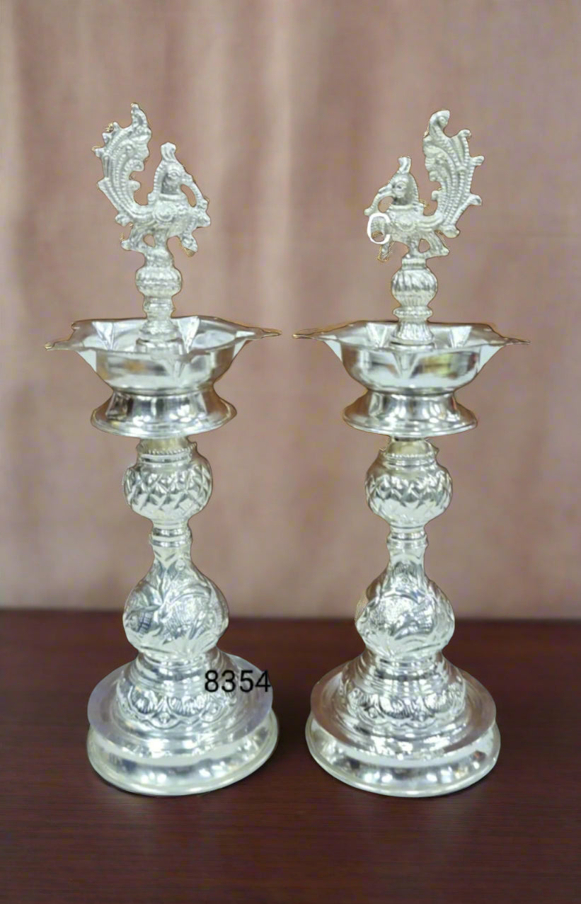 german silver peacock diya 15" for diwali/ housewarming pooja