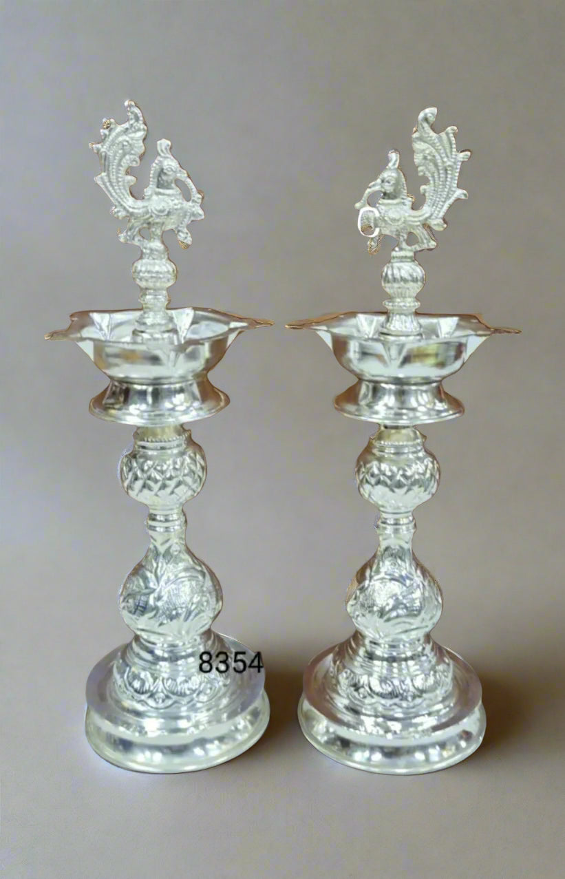 german silver peacock diya 15" for diwali/ housewarming pooja