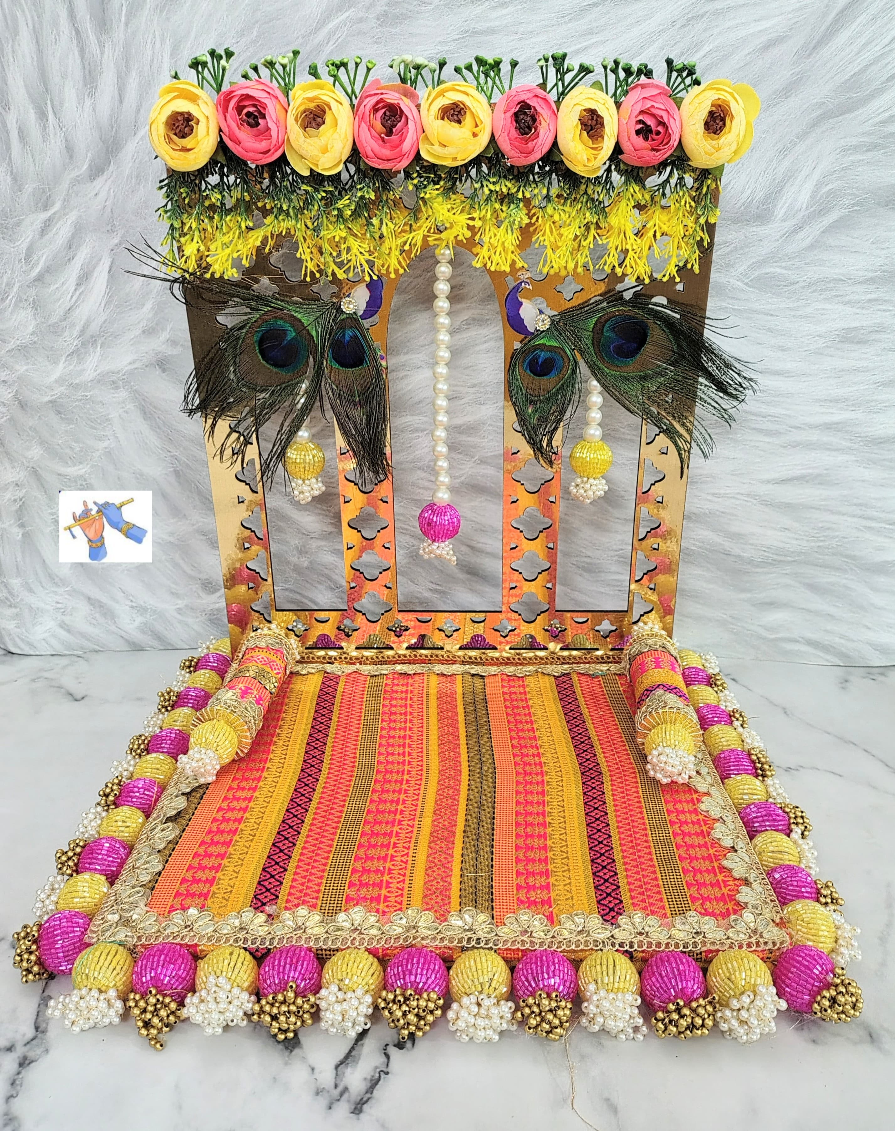 wooden Foldable rose singhasan for your Mandir Ganpati or laddu gopal, multicolor