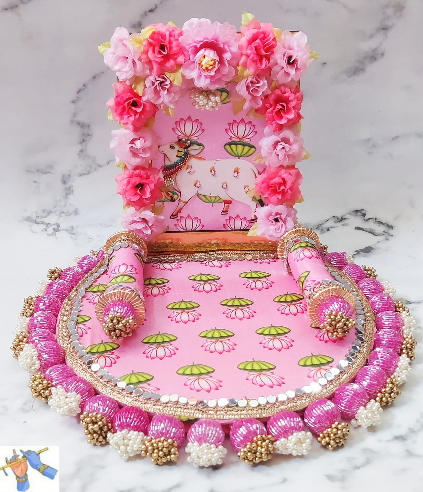 wooden Laddu gopal ji or Ganeshji singhasan for your Mandir or home Decor , pink