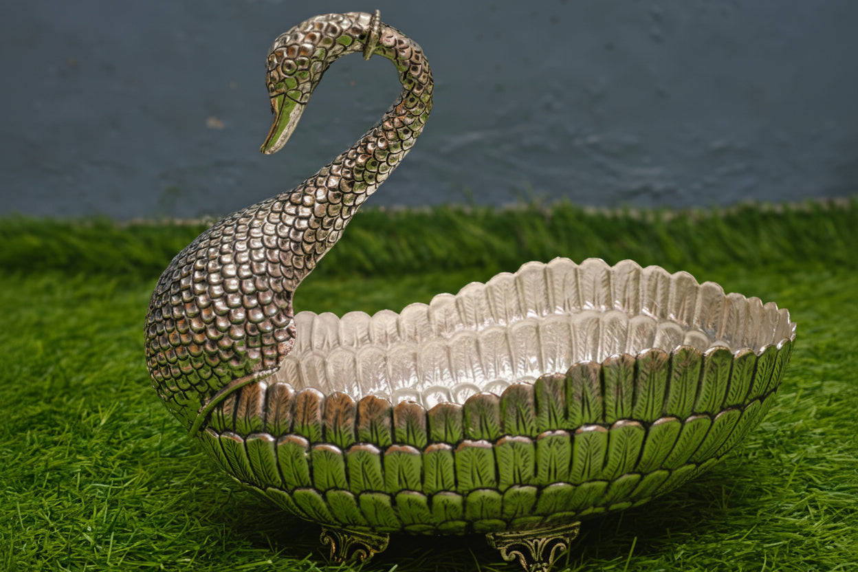 german silver pure silver plated antique finish swan bowl fruit bowl / gift item