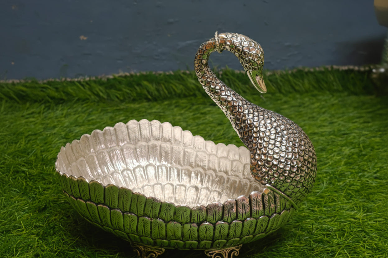german silver pure silver plated antique finish swan bowl fruit bowl / gift item