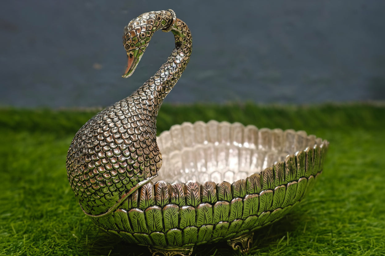german silver pure silver plated antique finish swan bowl fruit bowl / gift item