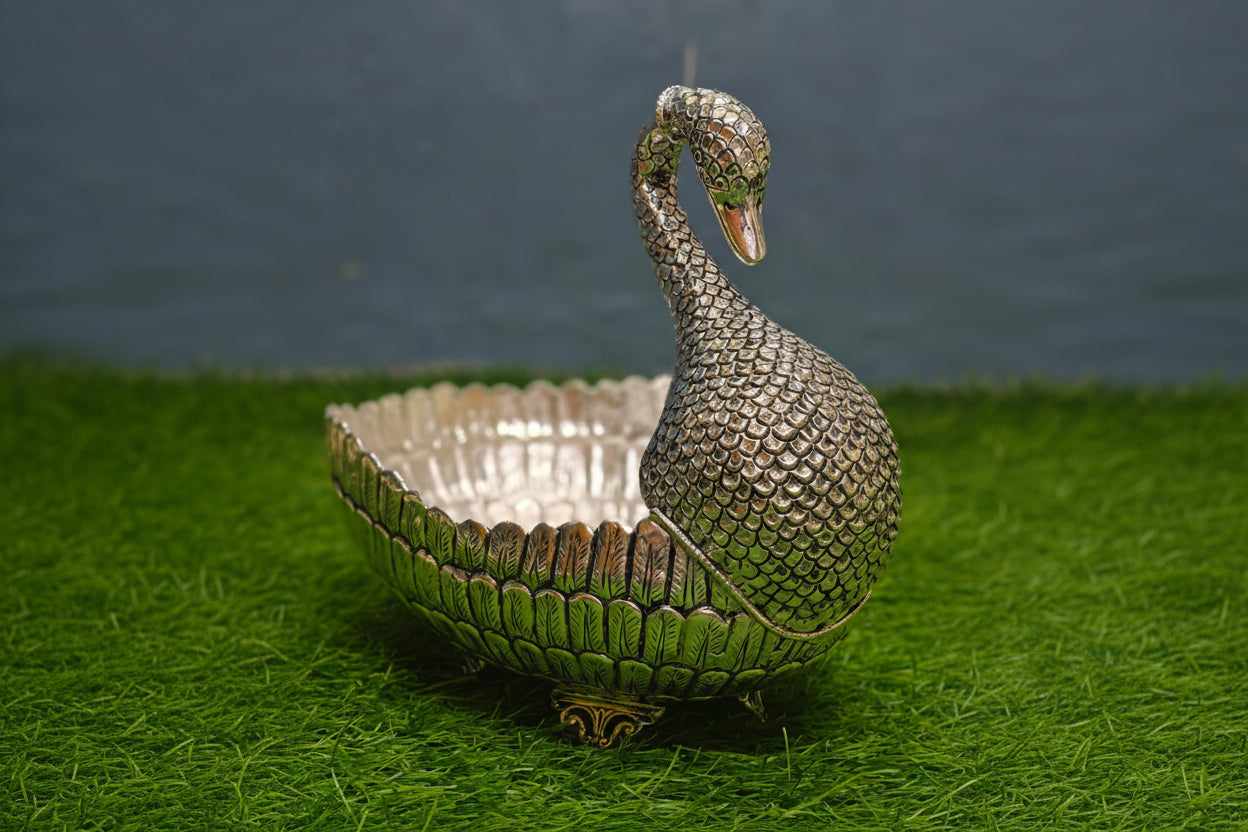 german silver pure silver plated antique finish swan bowl fruit bowl / gift item