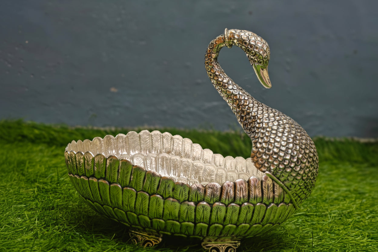 german silver pure silver plated antique finish swan bowl fruit bowl / gift item