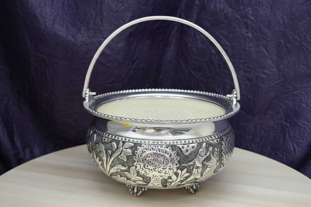 German Silver Flower Basket 6" – Elegant Fruit, Pooja & Gift Item