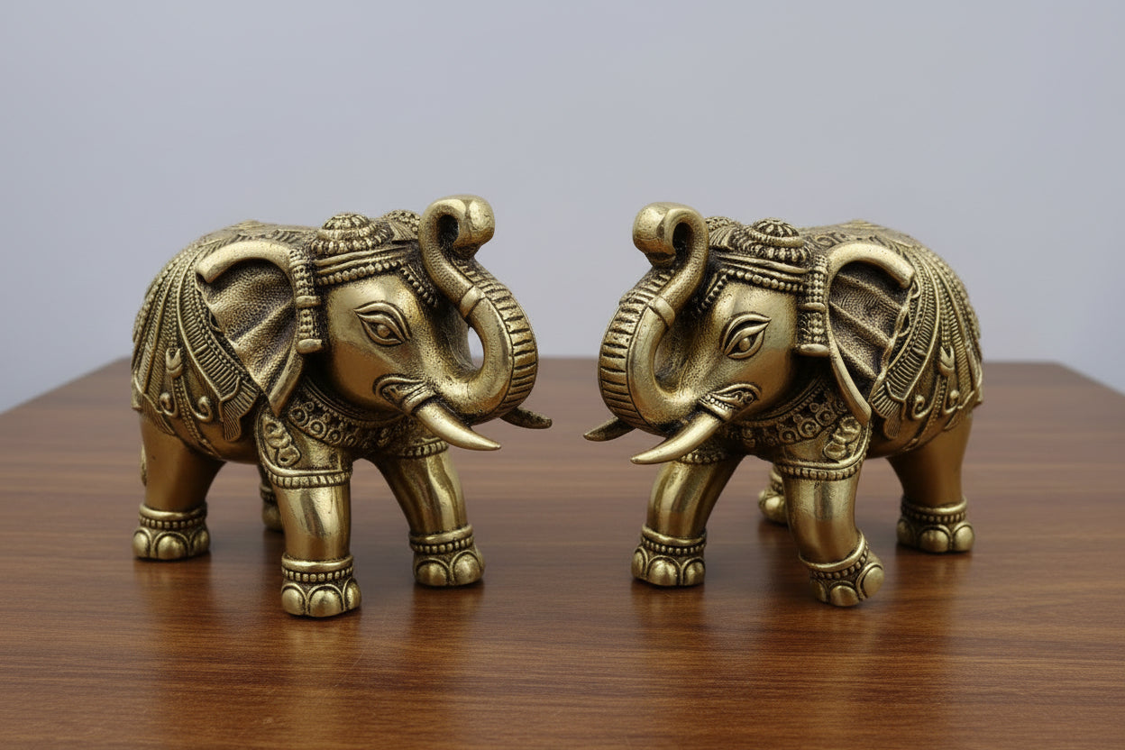 Brass Elephant Pair Set – Artistic Home Décor & Gift Item