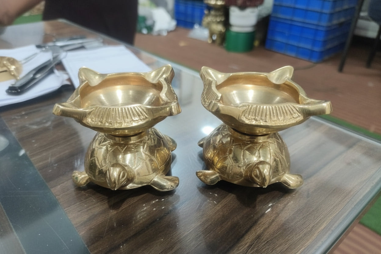 Brass Pair of Tortoise Diya – Traditional Home Temple & Elegant Home Décor