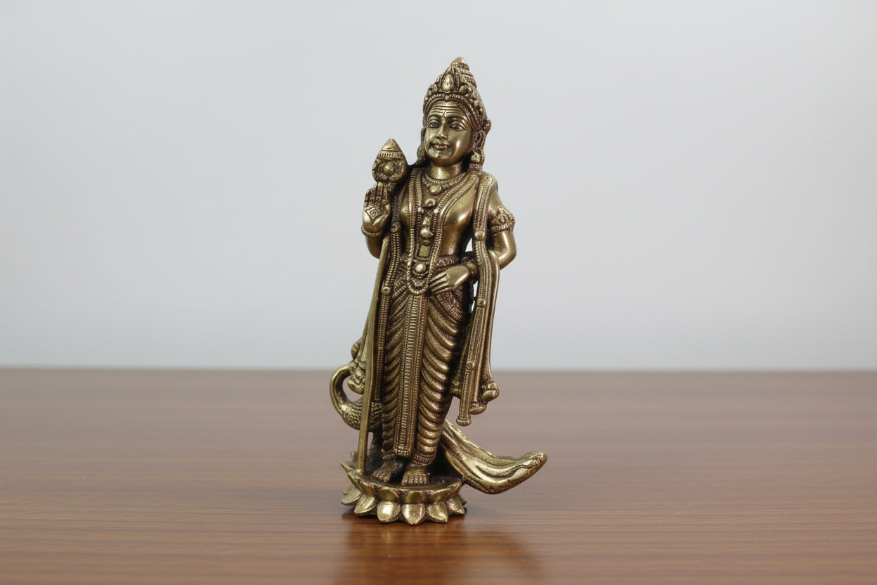 Brass Murugan Statue – 6" Lord Kartikeya Idol for Home Temple & Gift Item
