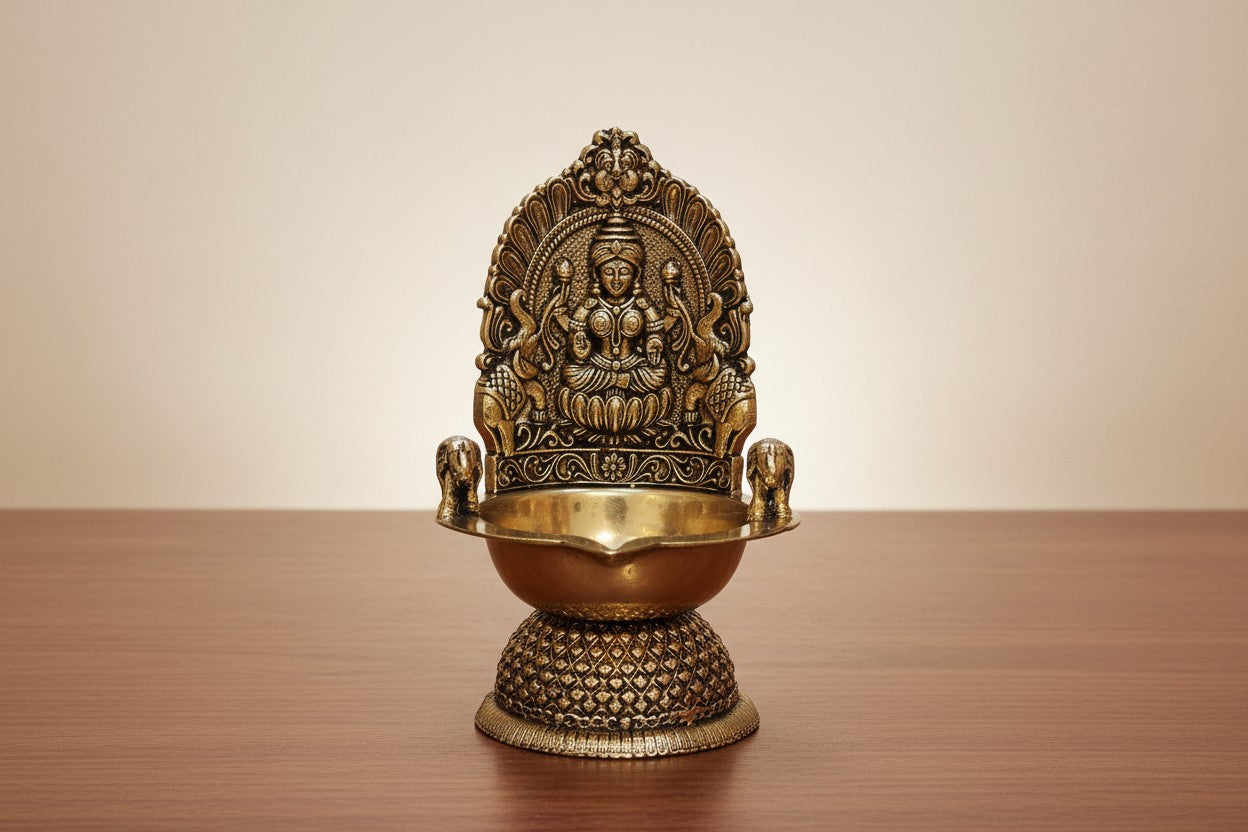 Brass Gaja Lakshmi Diya Pair – Traditional Home Temple & Gift Item