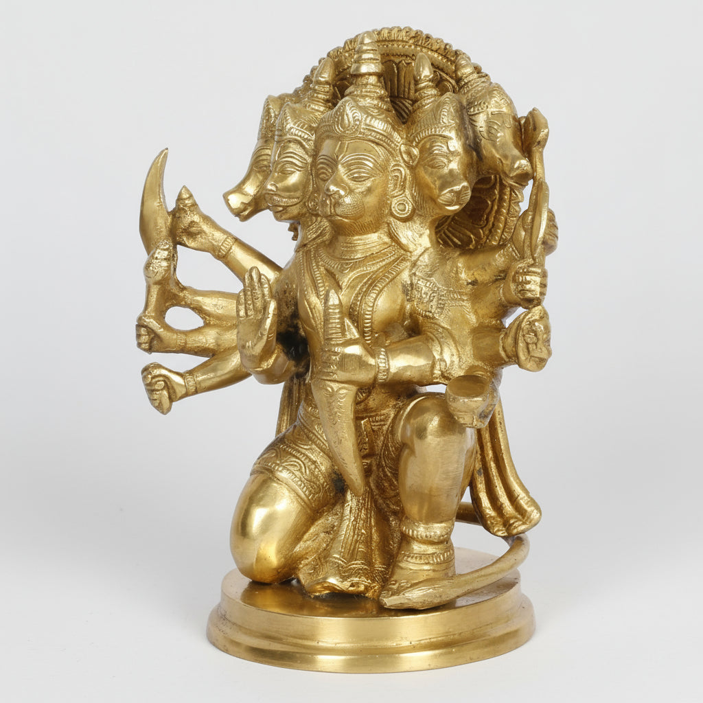 Brass Bajrangbali Panchmukhi Murti Hanuman Ji Idol Statue Home Office Decor Gift Mandir Temple Size 9 Inches