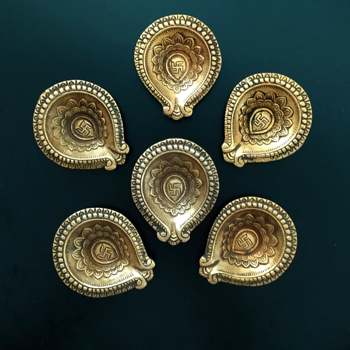 Collection of 6 Brass Oil Lamps with an Exquisite Lotus Design for Home décor/ Diwali décor
