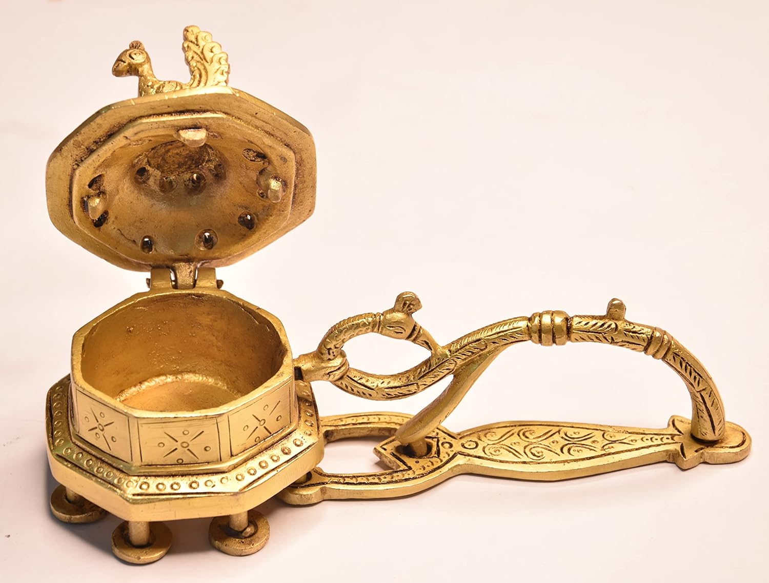 Dhoop Dani Brass Peacock with Handle Incense Burner Peacock Dhoop Dani