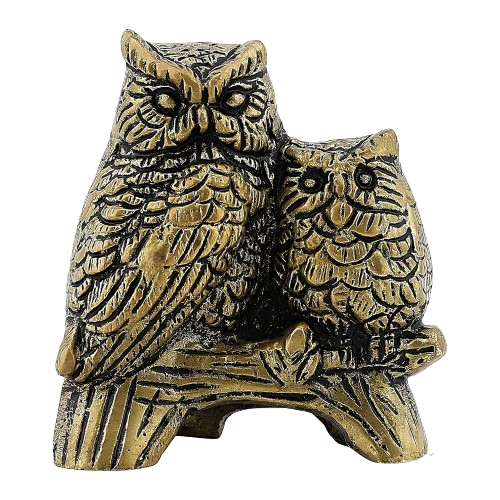 brass set of 2 owls sitting on a branch