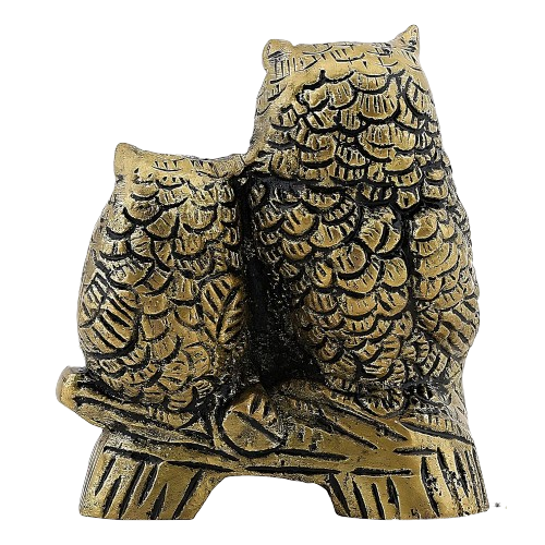 brass set of 2 owls sitting on a branch