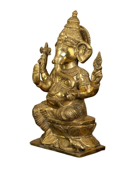 brass Ganesh idol statue for home décor/temple/ Diwali pooja, 12"