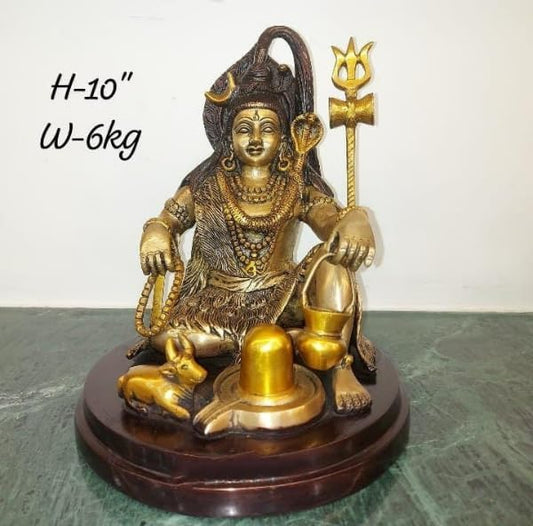 brass brown color shiv statue with Nandi cow and shivling