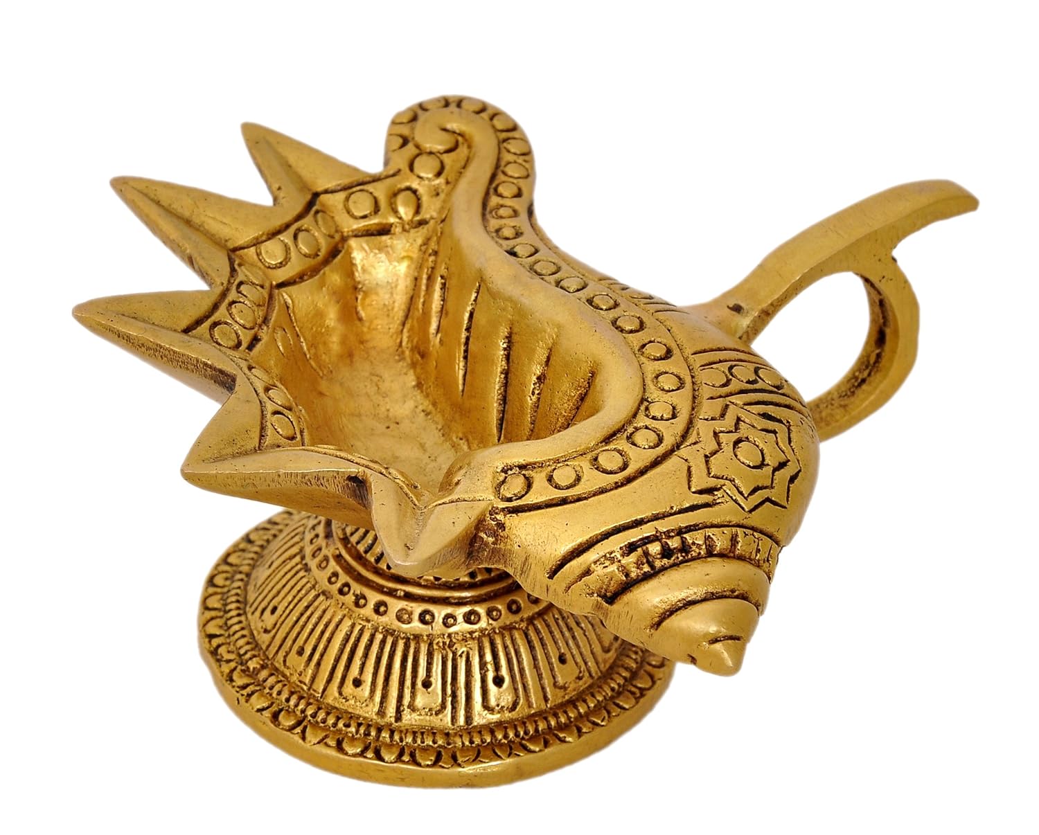 Brass Shankh Shape Oil Lamp (Deepak) in Fine Gold for Home décor, Diwali Pooja