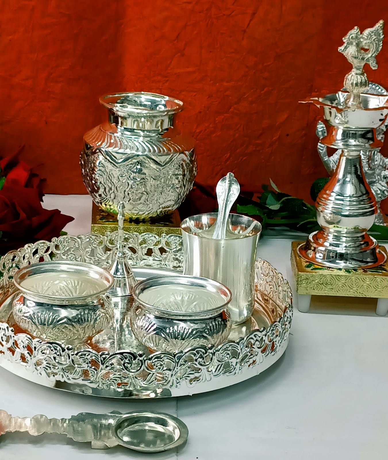 German Silver Pooja Combo thali Set