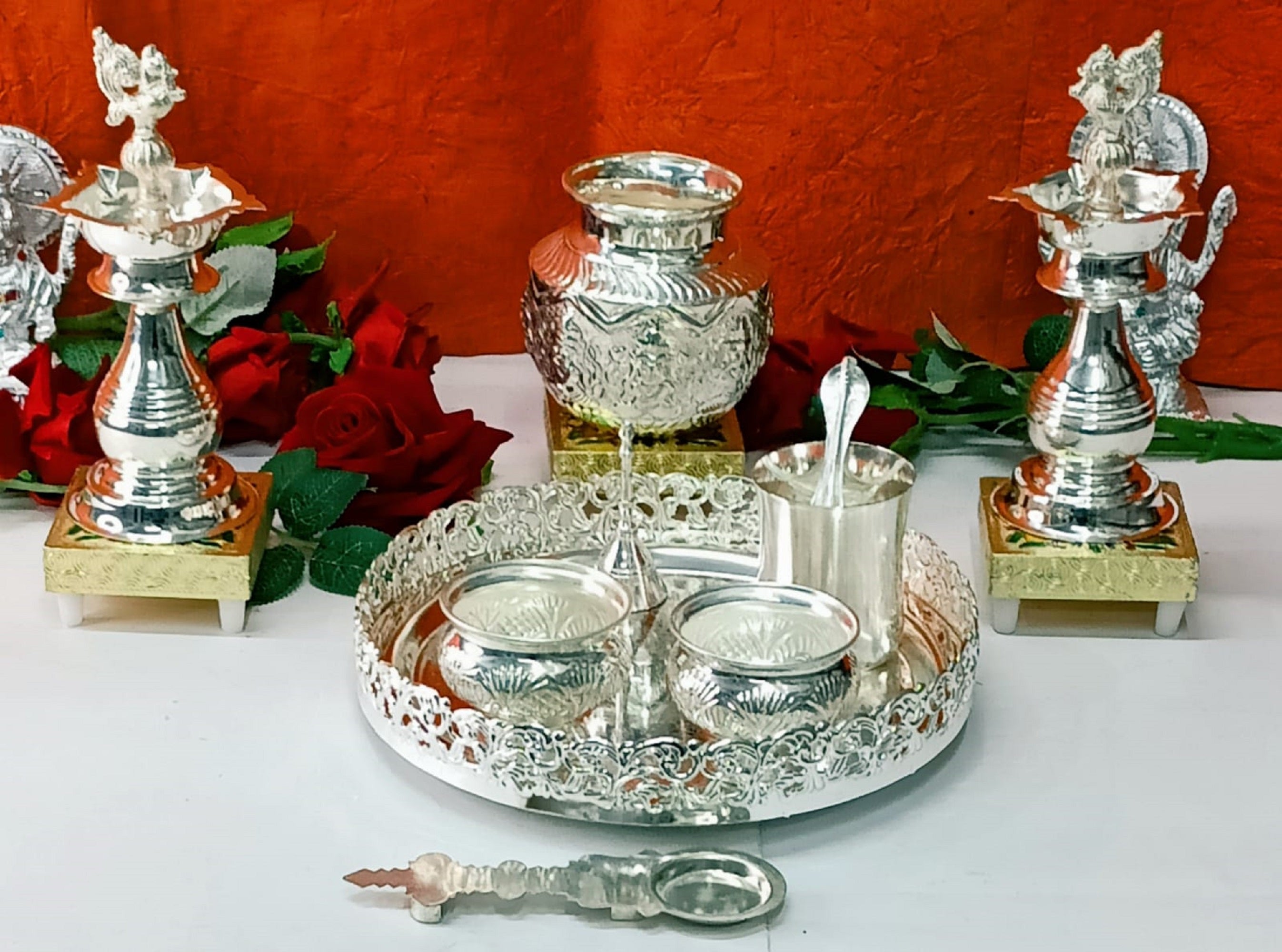 German Silver Pooja Combo thali Set