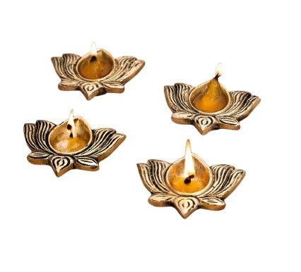 Set of 8 Brass Lotus Diyas for Home décor/ Office / Diwali Festival/ Pooja