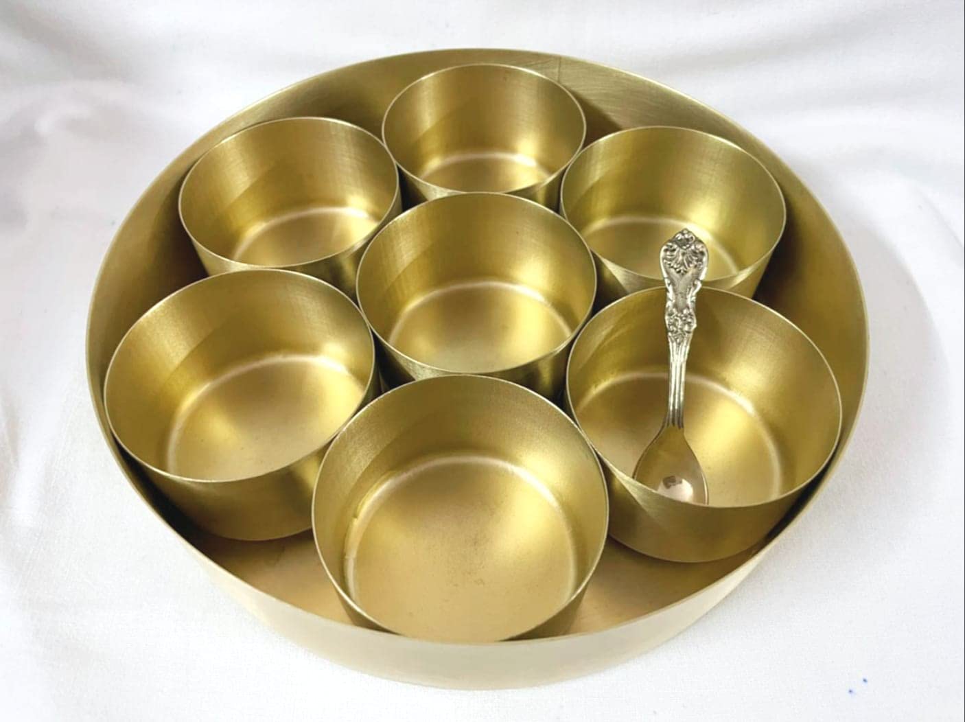 brass 8" spice box with 7 bowls and a spoon for home kitchen/gift item