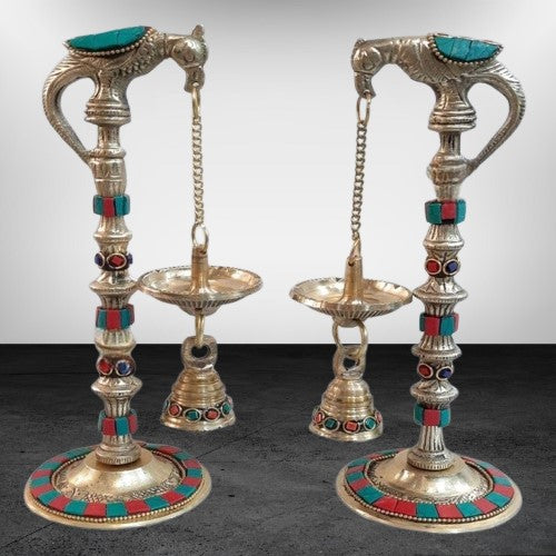 Brass with Stone Work Parrot Diya Set of 2 Pieces for Home décor/Office/Gift Item