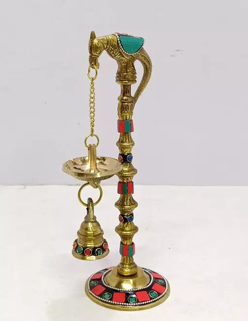 Brass with Stone Work Parrot Diya Set of 2 Pieces for Home décor/Gift Item