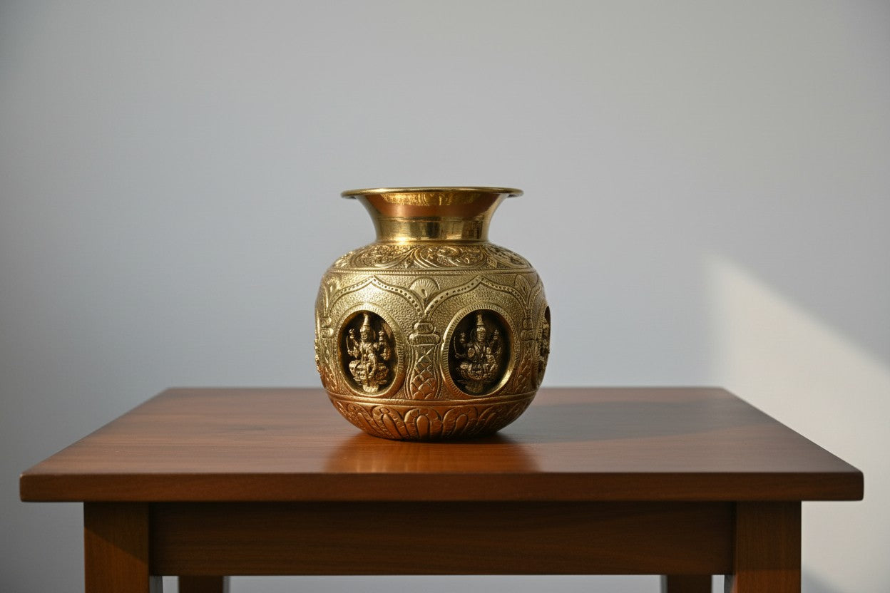Brass Ashta Lakshmi Kalash – 5.5"  Ideal for Housewarming & Diwali Pooja