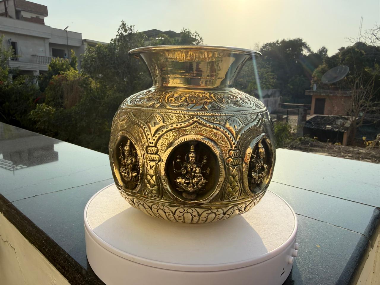 Brass Ashta Lakshmi Kalash – 5.5"  Ideal for Housewarming & Diwali Pooja