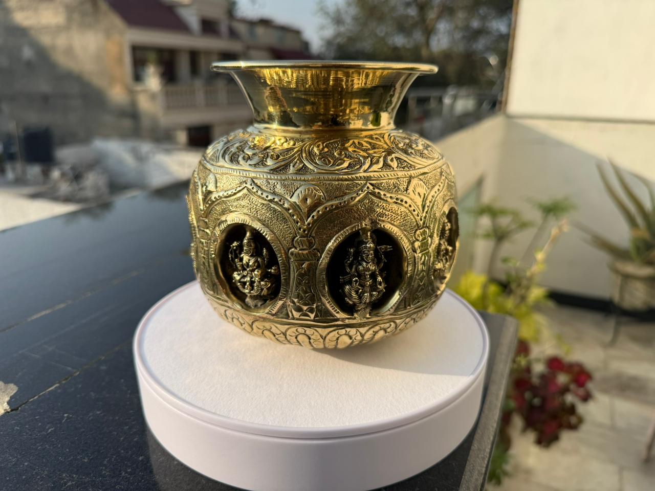 Brass Ashta Lakshmi Kalash – 5.5"  Ideal for Housewarming & Diwali Pooja