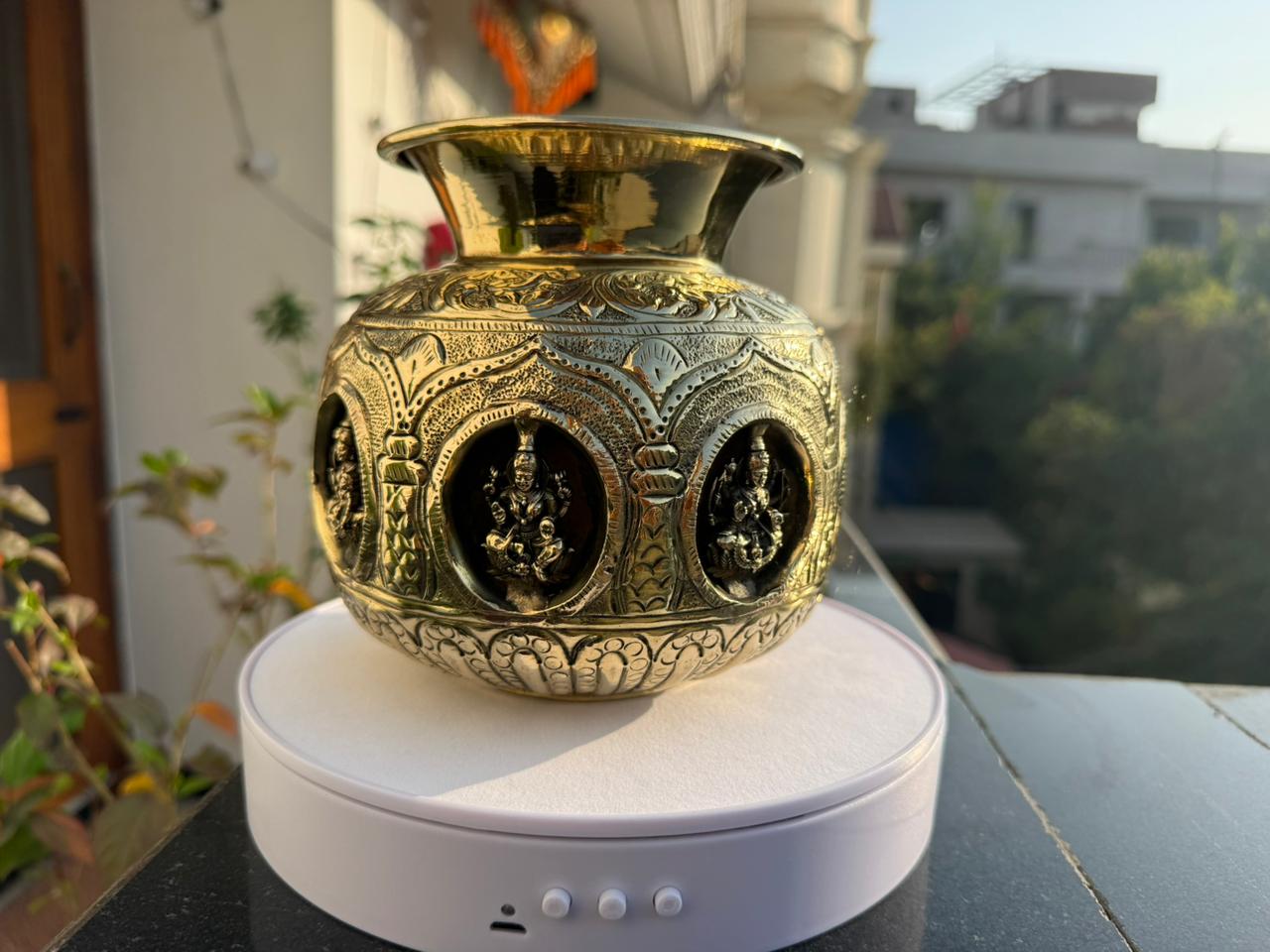 Brass Ashta Lakshmi Kalash – 5.5"  Ideal for Housewarming & Diwali Pooja