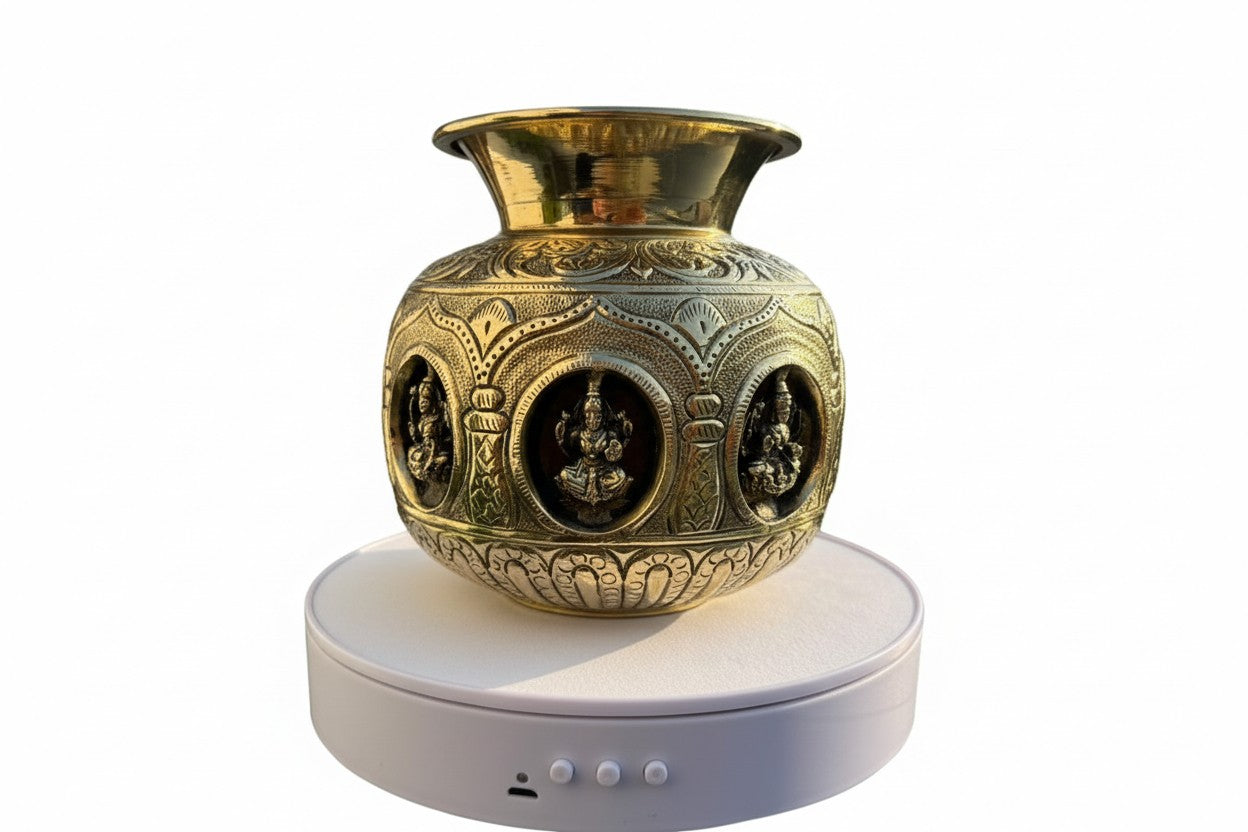 Brass Ashta Lakshmi Kalash – 5.5"  Ideal for Housewarming & Diwali Pooja