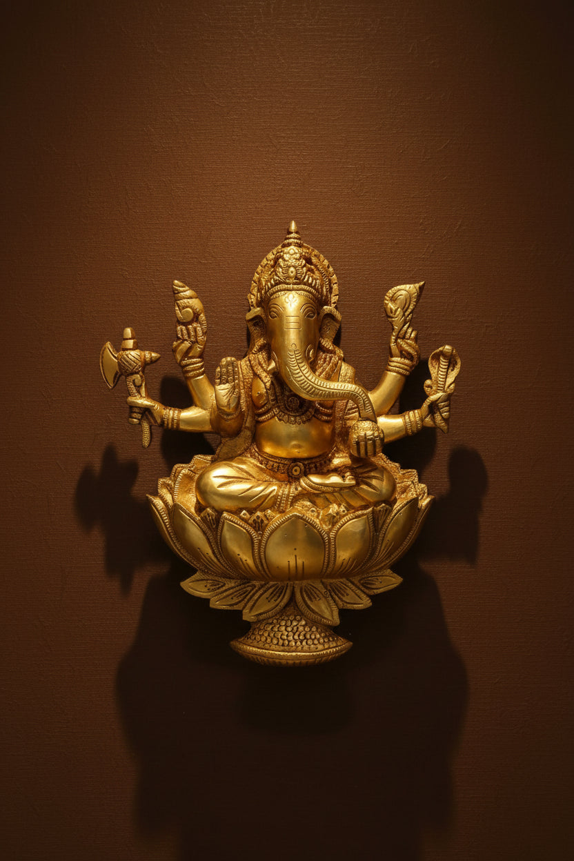 Brass Lord Ganesha Wall Hanging – 12 Inch Ganpati Décor for Home, Living Room & Mandir