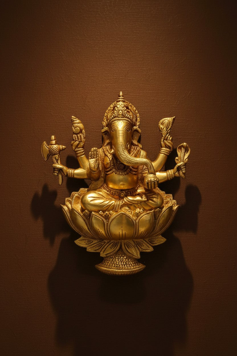 Brass Lakshmi Ganesh Wall Hanging – Divine Décor for Home & Office Temple