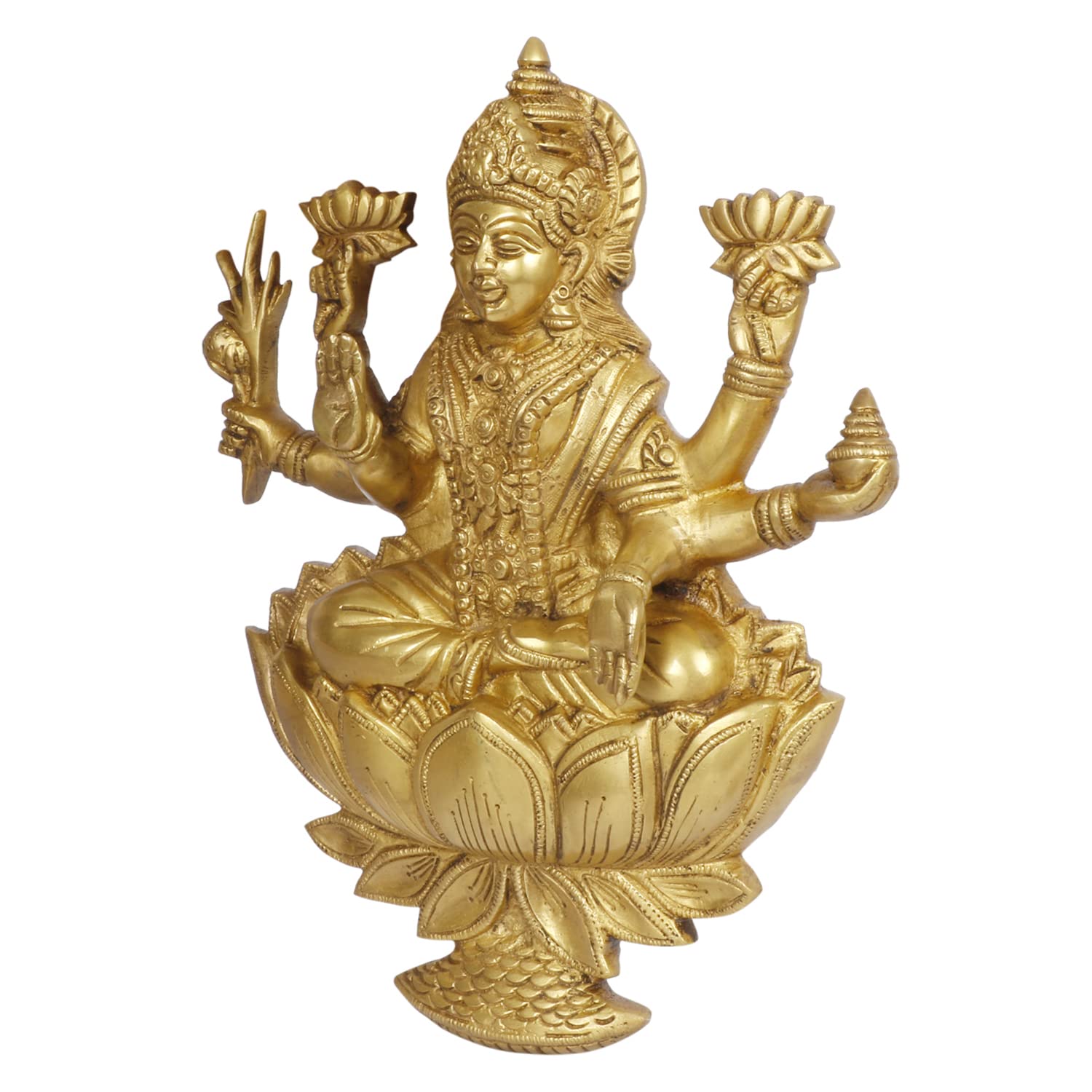 Brass Goddess Lakshmi Wall Hanging – 12 Inch Murti of Maa Lakshmi Sitting on Lotus in Blessing Posture for Home