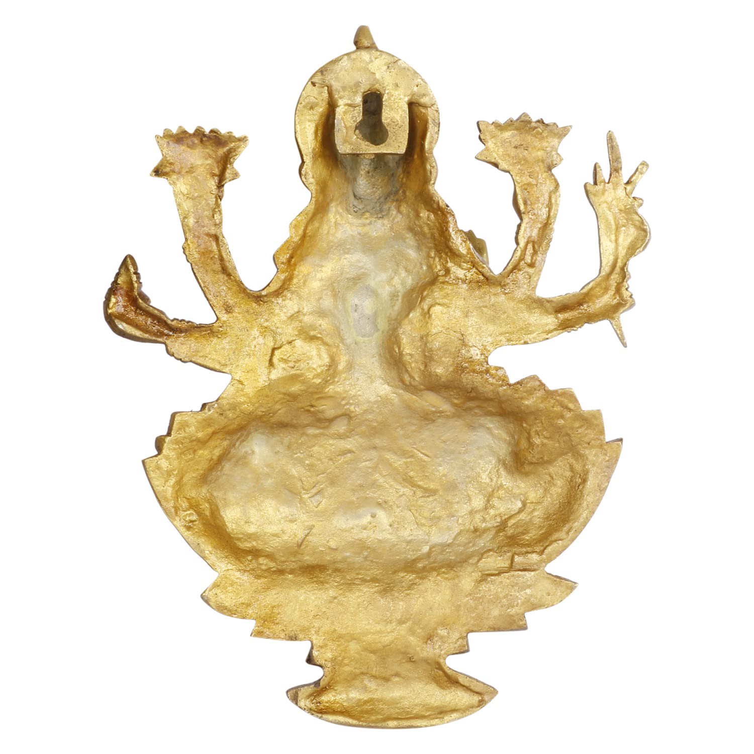 Brass Goddess Lakshmi Wall Hanging – 12 Inch Murti of Maa Lakshmi Sitting on Lotus in Blessing Posture for Home