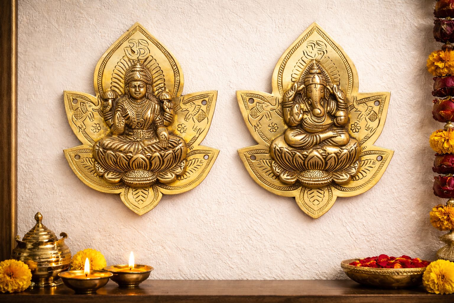 Brass Lakshmi Ganesh Wall Hanging – Divine Décor for Home