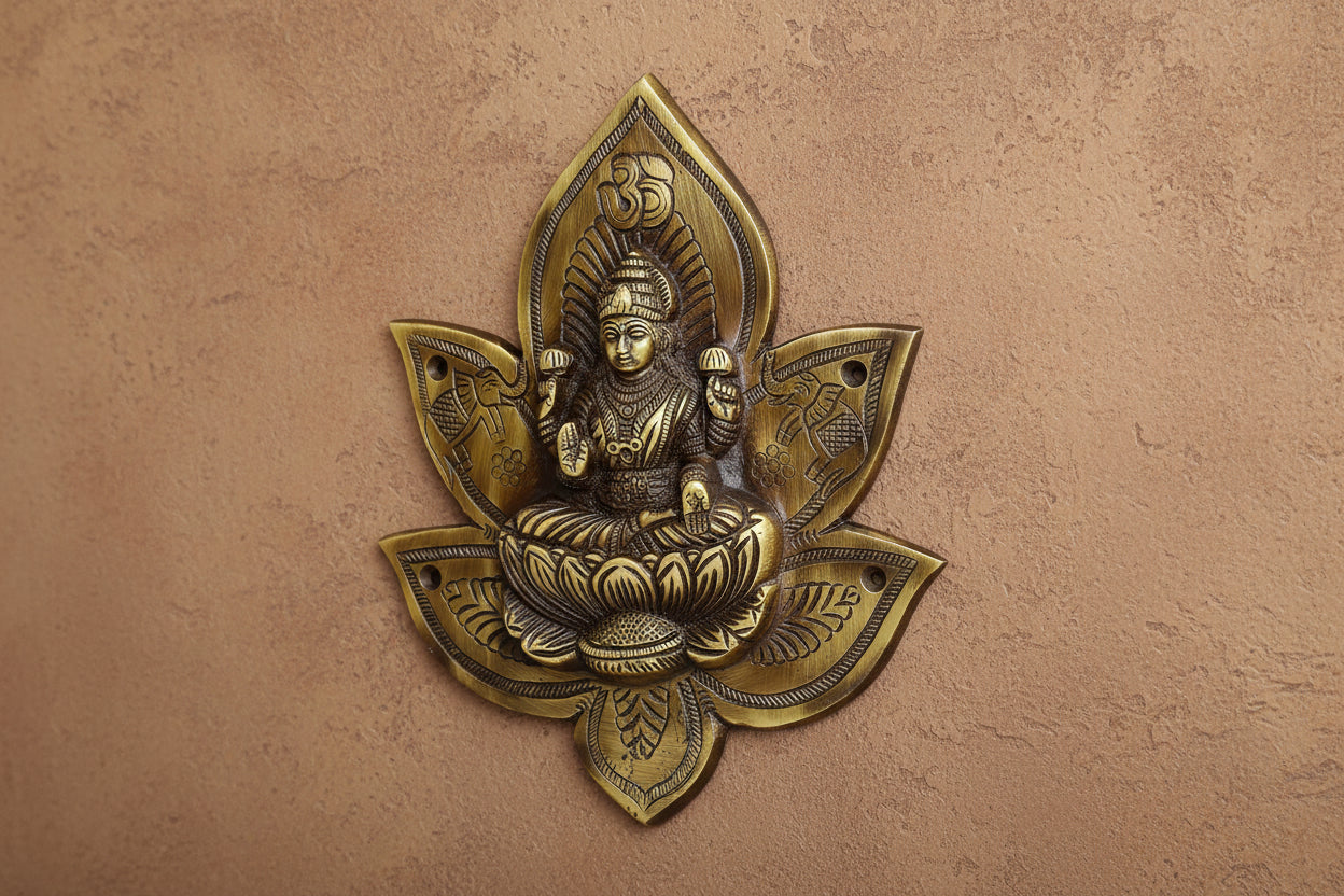 Brass Lakshmi Wall Hanging – Goddess of Wealth & Prosperity for Pooja Room and Home Décor
