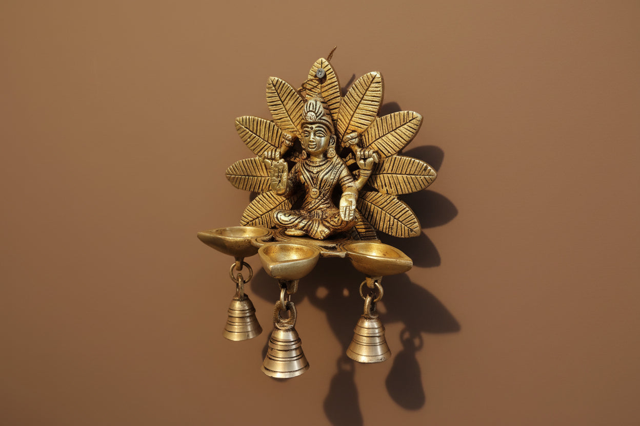 Brass Lakshmi Diya Wall Hanging – Goddess of Wealth & Prosperity for Pooja Room and Home Décor