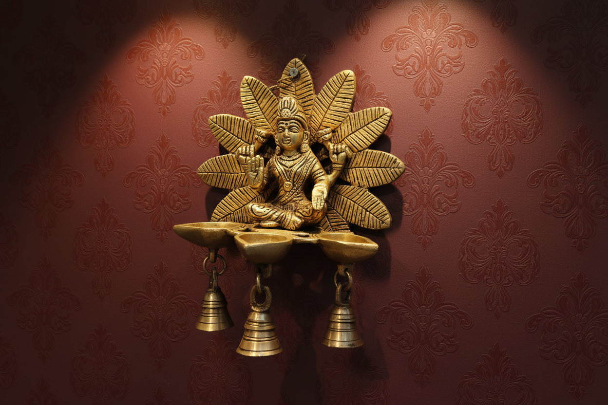 Brass Lakshmi Diya Wall Hanging – Goddess of Wealth & Prosperity for Pooja Room and Home Décor