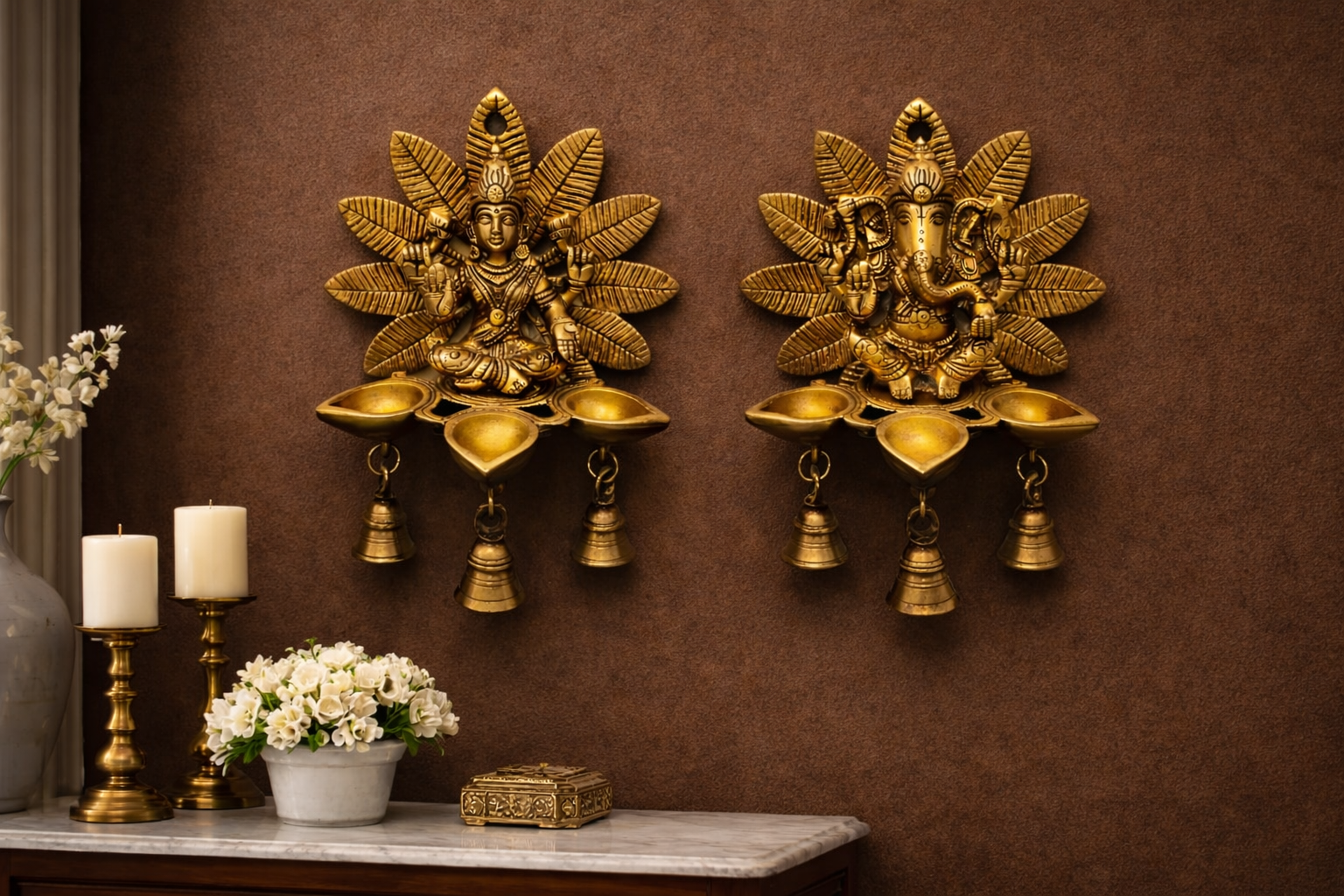 Brass Lakshmi Ganesh Diya Set – Divine Prosperity & Auspicious Light